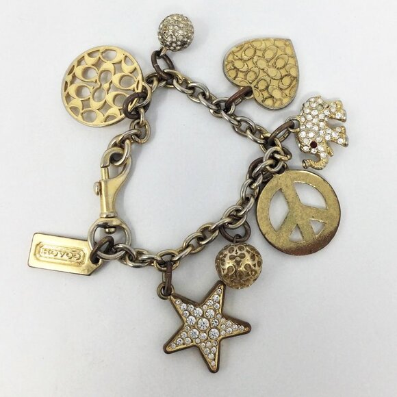 Coach Charm Bracelet Vintage Chunky  Logo Heart - Picture 1 of 5